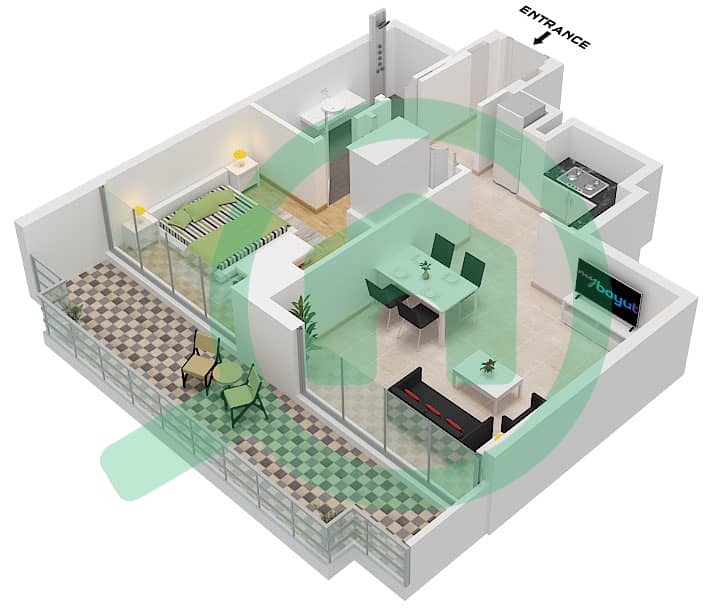 Marriott Residences (West Five) - 1 Bedroom Apartment Type/unit 1 / UNIT 1,2 FLOOR 1 Floor plan interactive3D