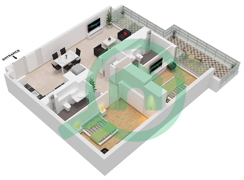 Marriott Residences (West Five) - 2 Bedroom Apartment Type/unit 1 / UNIT 4 FLOOR 2-11 Floor plan interactive3D