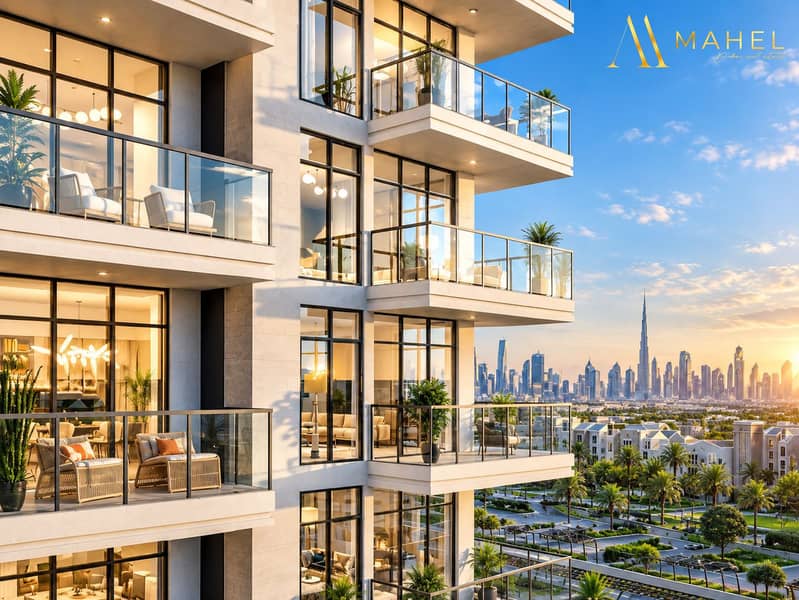 6 Luxury Balconies Over Golden Cityscape. png