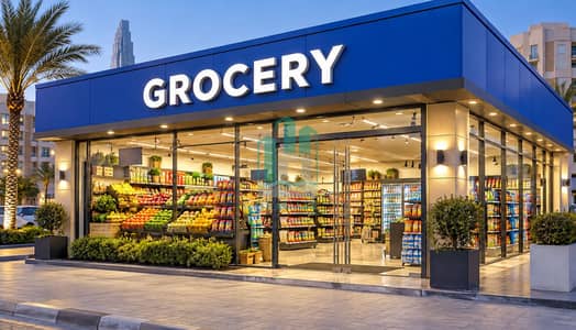 Shop in affitto a Al Mamzar, Dubai - Blue Grocery Storefront Sign. png Shop in affitto a Al Mamzar, Dubai - Blue Grocery Storefront Sign. png