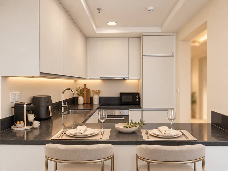 3 Refined ivory kitchen with elegant stools. png