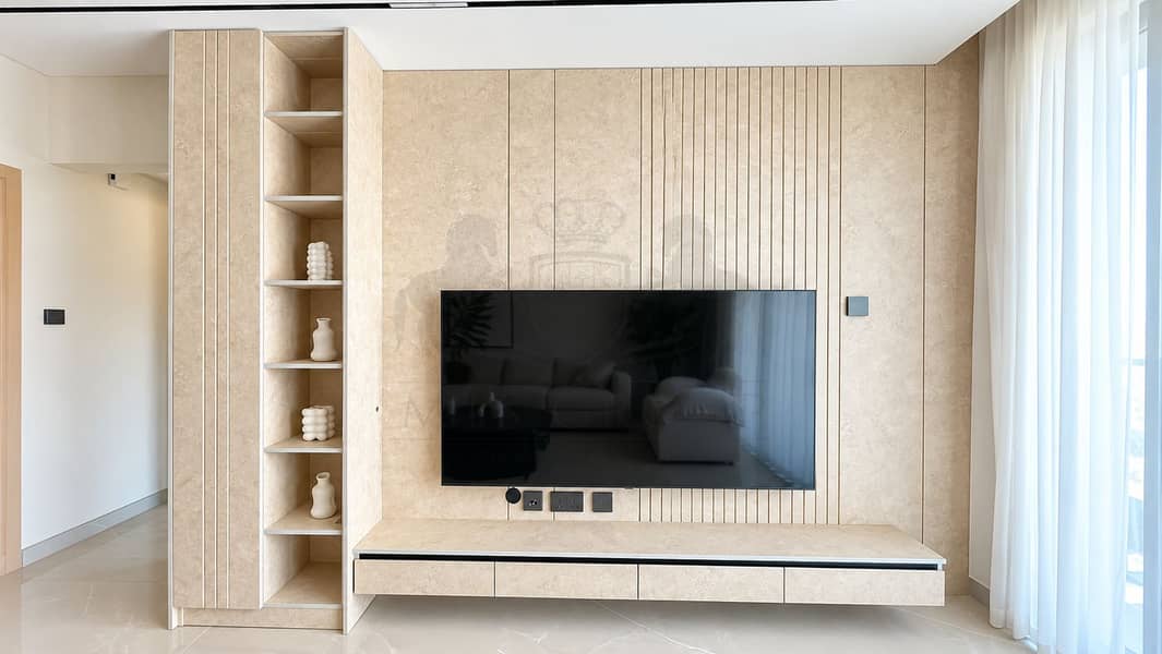 5 Modern Beige TV Feature Wall and Console. png