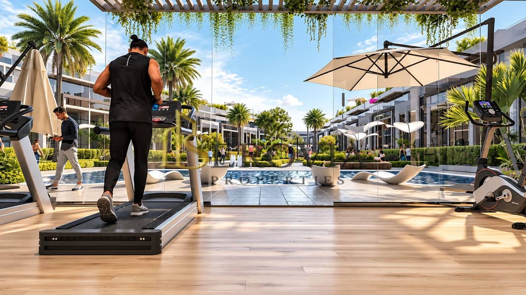 9 Modern Gym Overlooking a Resort Courtyard. png