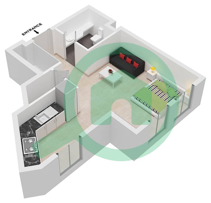 Building 85 - Studio Apartment Type L Floor plan interactive3D