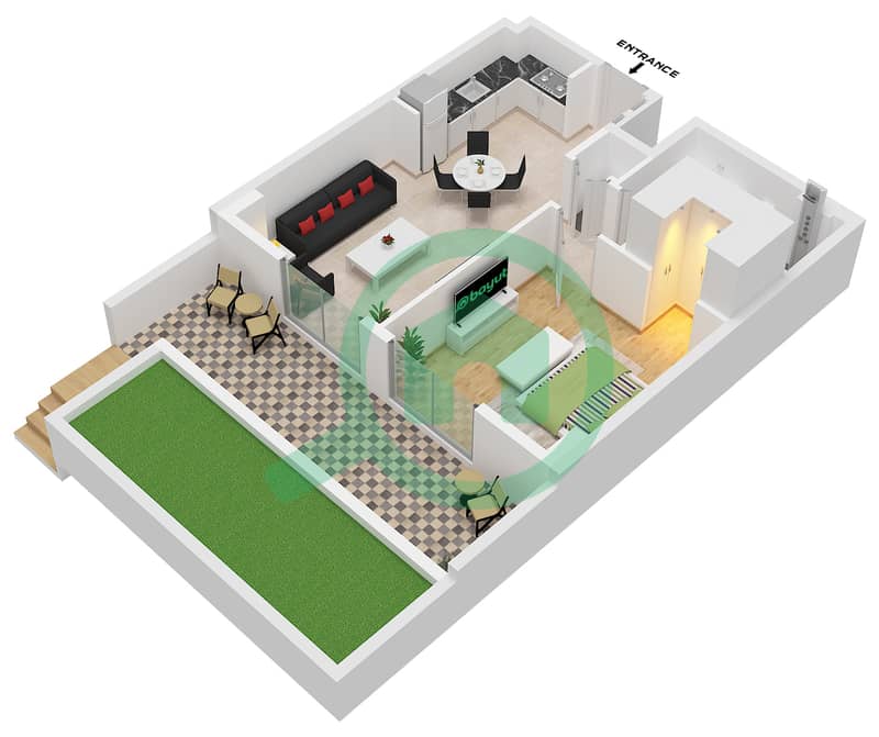 Clearpoint Building 3 - Grundriss für 1 Schlafzimmer Wohnung Typ/Einheit 1E / UNIT 7 FLOOR 1 interactive3D