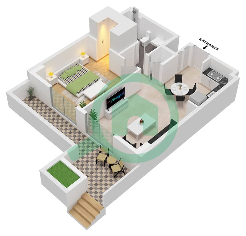 Clearpoint Building 3 - Grundriss für 1 Schlafzimmer Wohnung Typ/Einheit 1G / UNIT 3 FLOOR 1 interactive3D