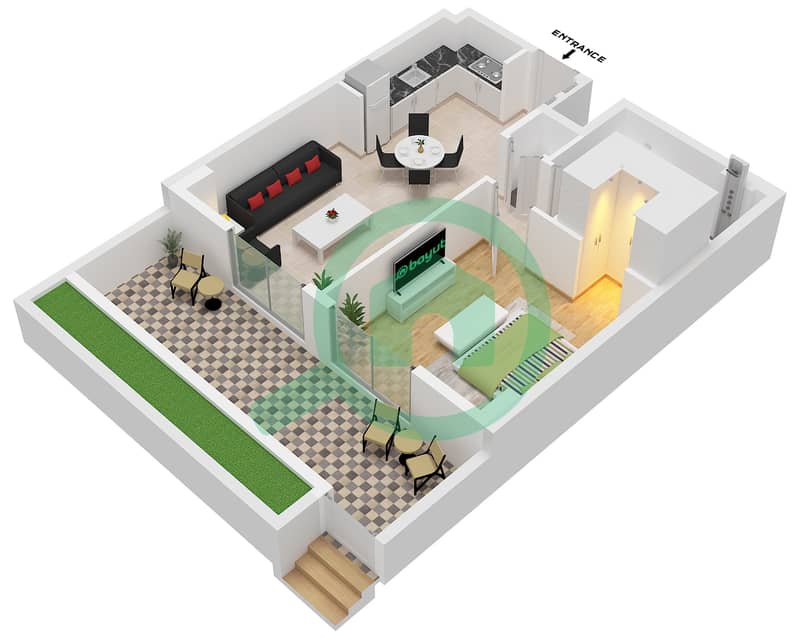 Clearpoint Building 3 - Grundriss für 1 Schlafzimmer Wohnung Typ/Einheit 1K / UNIT 14 FLOOR 1 interactive3D