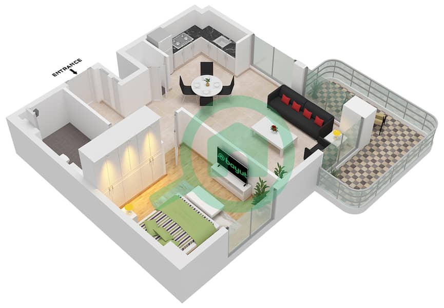 Clearpoint Building 3 - Planimetria del piano di 1 Camera Appartamento Tipo/unità 2D / UNIT 2 FLOOR 2-5 interactive3D