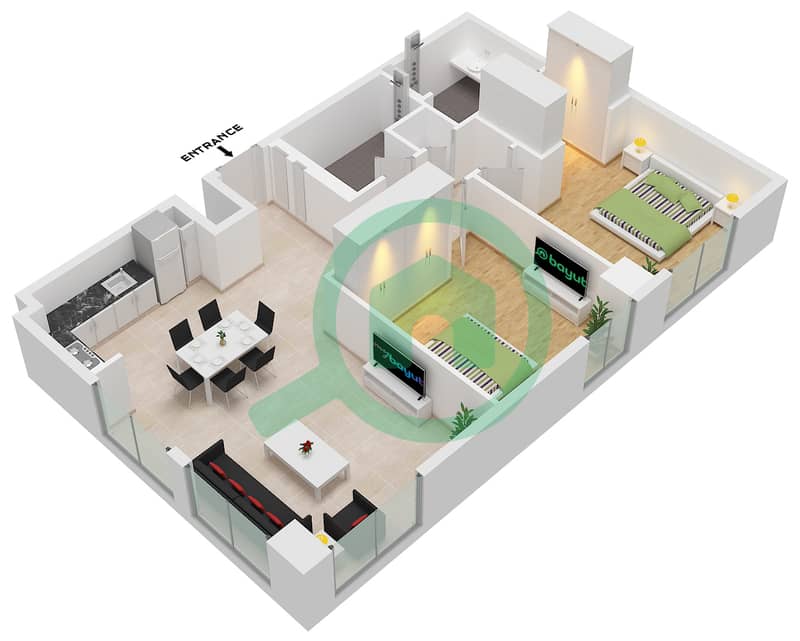 Clearpoint Building 3 - Grundriss für 2 Schlafzimmer Wohnung Typ/Einheit 1A / UNIT 1 FLOOR 1 interactive3D