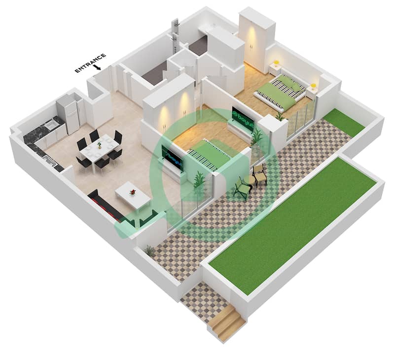 Clearpoint Building 3 - Grundriss für 2 Schlafzimmer Wohnung Typ/Einheit 2B / UNIT 6 FLOOR 1 interactive3D