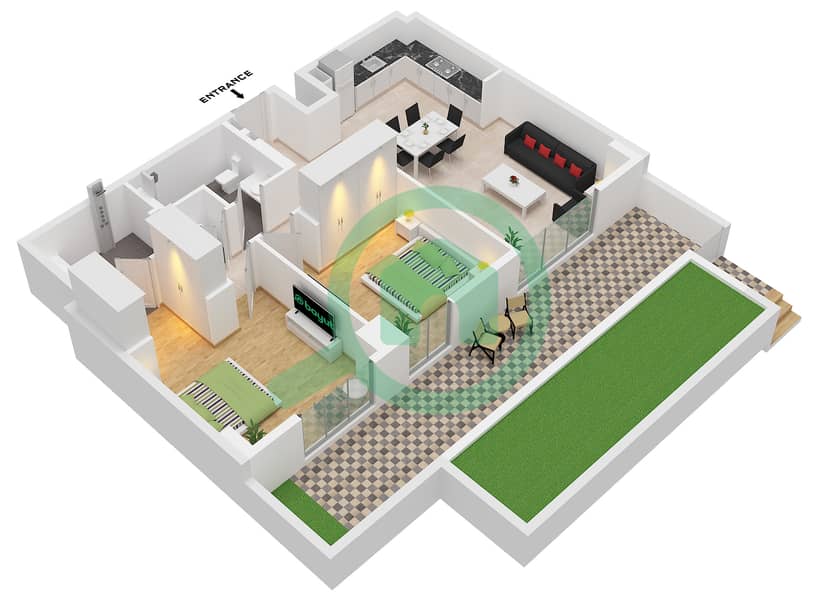 Clearpoint Building 3 - Planimetria del piano di 2 Camere Appartamento Tipo/unità 2C / UNIT 9 FLOOR 1 interactive3D