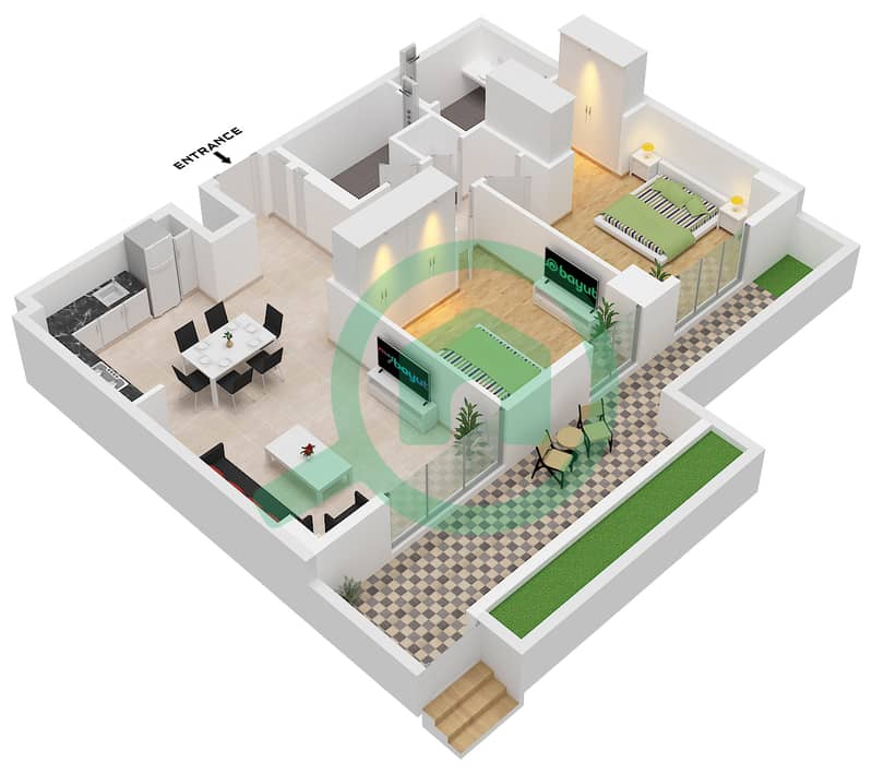 Clearpoint Building 3 - Grundriss für 2 Schlafzimmer Wohnung Typ/Einheit 2D / UNIT 12 FLOOR 1 interactive3D