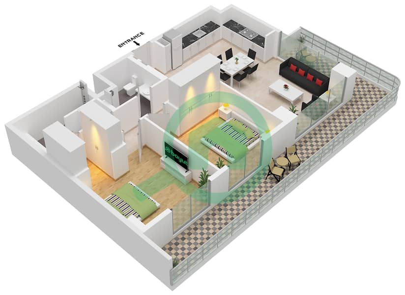 Clearpoint Building 3 - Grundriss für 2 Schlafzimmer Wohnung Typ/Einheit 3A / UNIT 10 FLOOR 1 interactive3D