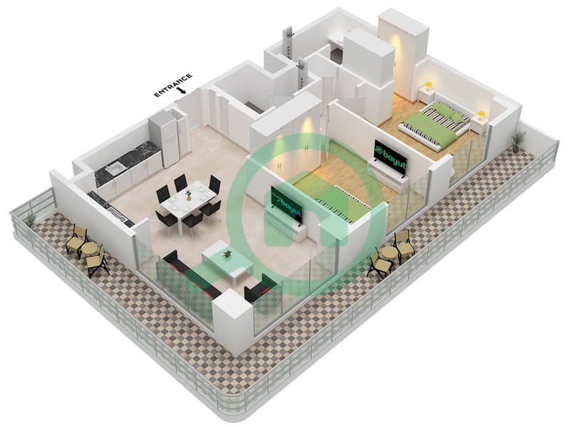 Clearpoint Building 3 - Grundriss für 2 Schlafzimmer Wohnung Typ/Einheit 3C / UNIT 5 FLOOR 1 interactive3D