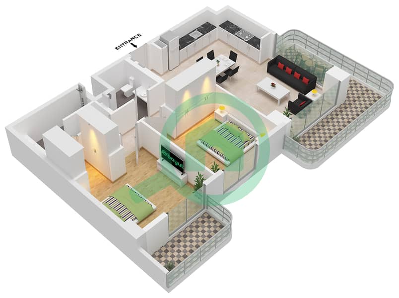 Type 3I Unit 16 Floor 2-5
Unit 12 Floor 6,7 Clearpoint Building 3 - Grundriss für 2 Schlafzimmer Wohnung Typ/Einheit 3I / UNIT 12,16 FLOOR 2-7 Type 3I Unit 16 Floor 2-5
Unit 12 Floor 6,7 interactive3D