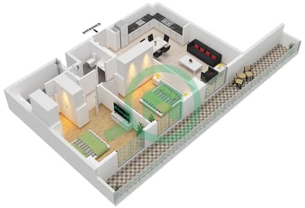 Clearpoint Building 3 - Grundriss für 2 Schlafzimmer Wohnung Typ/Einheit 3K / UNIT 13 FLOOR 1