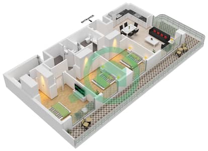 Clearpoint Building 3 - Grundriss für 3 Schlafzimmer Wohnung Typ/Einheit 1D / UNIT 16 FLOOR 1
