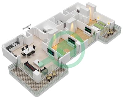 Clearpoint Building 3 - Grundriss für 3 Schlafzimmer Wohnung Typ/Einheit 1E / UNIT 5,17,21 FLOOR 2