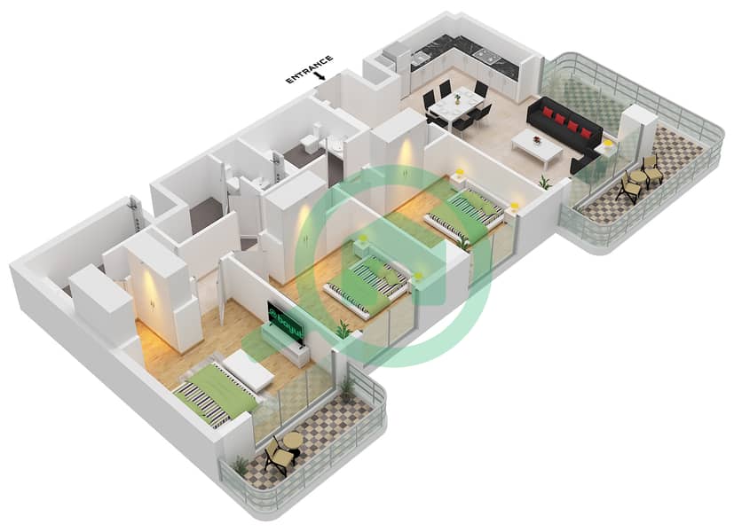 Clearpoint Building 3 - Grundriss für 3 Schlafzimmer Wohnung Typ/Einheit 1F / UNIT 6,18,22 FLOOR 2 Type 1F Unit 22 Floor 2-5
Unit 18 Floor 6,7
Unit 6 Floor 8-10 interactive3D