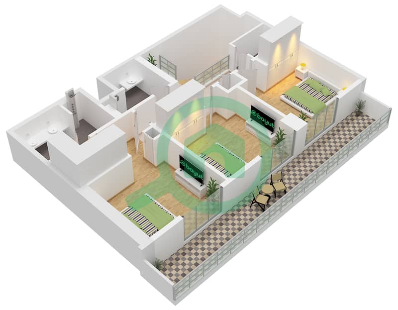 Type 1A Unit 1,3 First Floor Clearpoint Building 3 - Grundriss für 3 Schlafzimmer Wohnung Typ/Einheit 1A / UNIT 1,3 Type 1A Unit 1,3 First Floor interactive3D