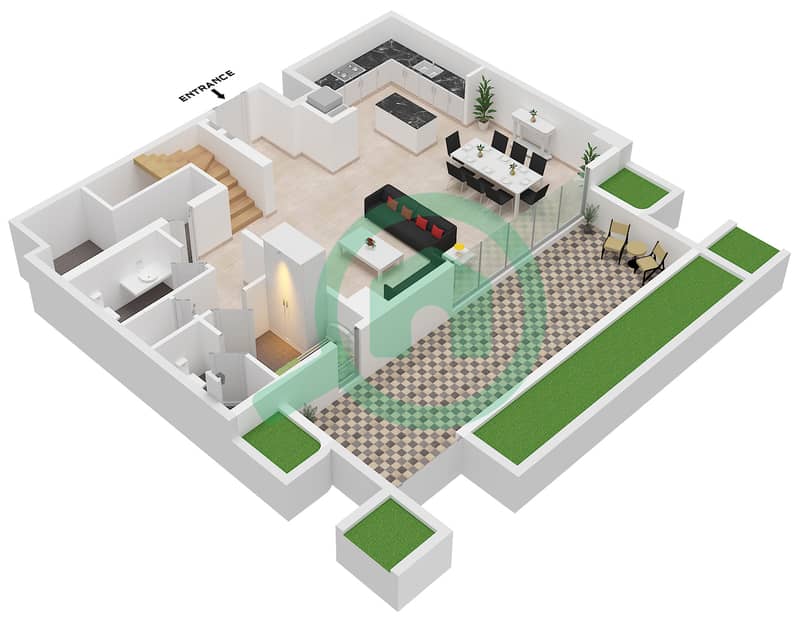Clearpoint Building 3 - Grundriss für 3 Schlafzimmer Wohnung Typ/Einheit 1B / UNIT 2,4 Type 1B Unit 2,4 Ground Floor interactive3D
