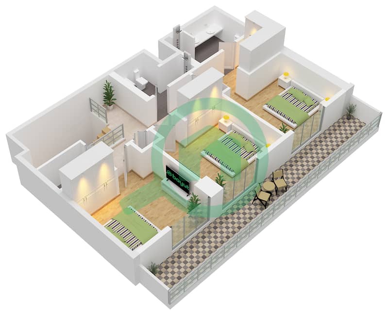 Clearpoint Building 3 - Grundriss für 3 Schlafzimmer Wohnung Typ/Einheit 1B / UNIT 2,4 Type 1B Unit 2,4 First Floor interactive3D