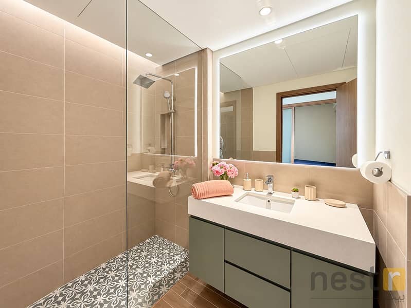 20 Modern Beige Bathroom with Green Vanity. png