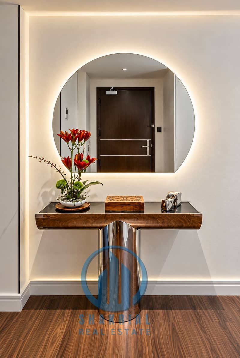 7 Warm Minimalist Foyer with Halo Mirror. png