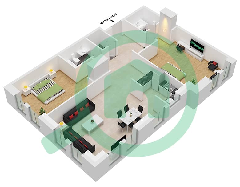 Marina 101 - 2 Bedroom Apartment Unit 6 Floor plan interactive3D