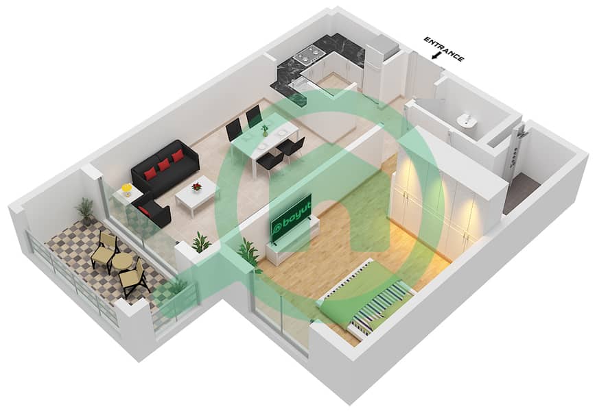 Mirage Residence - 1 Bedroom Apartment Type/unit A / UNIT 04 Floor plan interactive3D