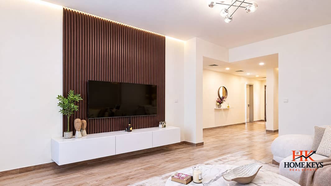 3 Warm Minimalist Living Room with Slatted TV Wall. png