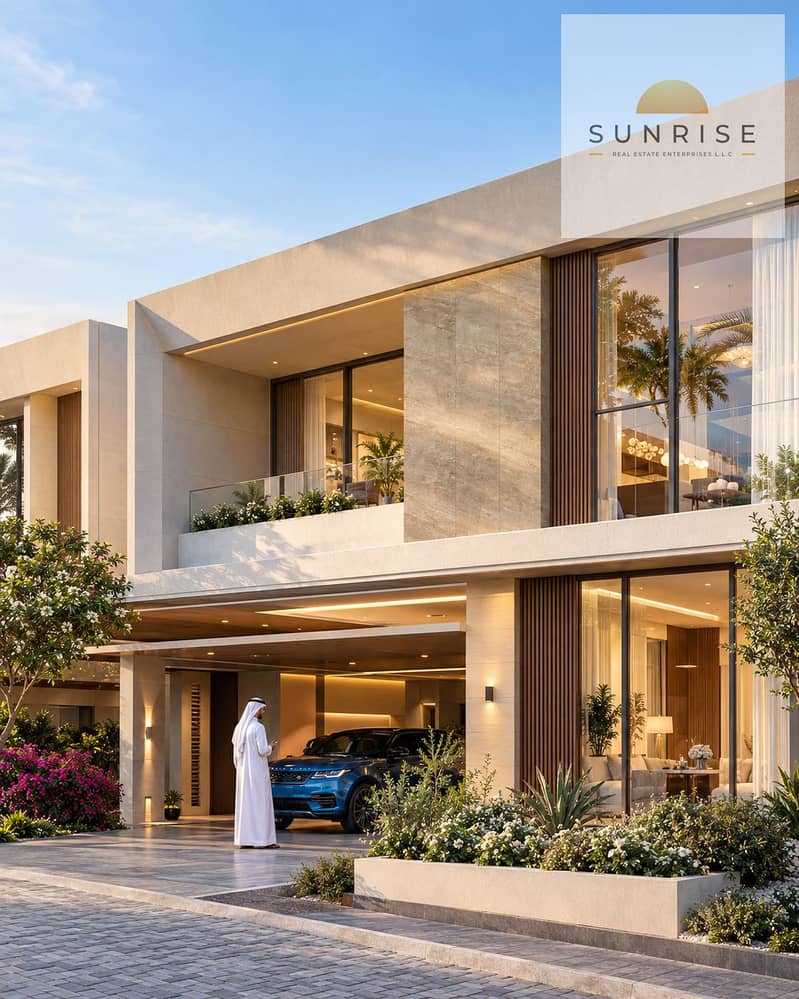 Golden-Hour Modern Villa with Blue SUV. png Golden-Hour Modern Villa with Blue SUV. png