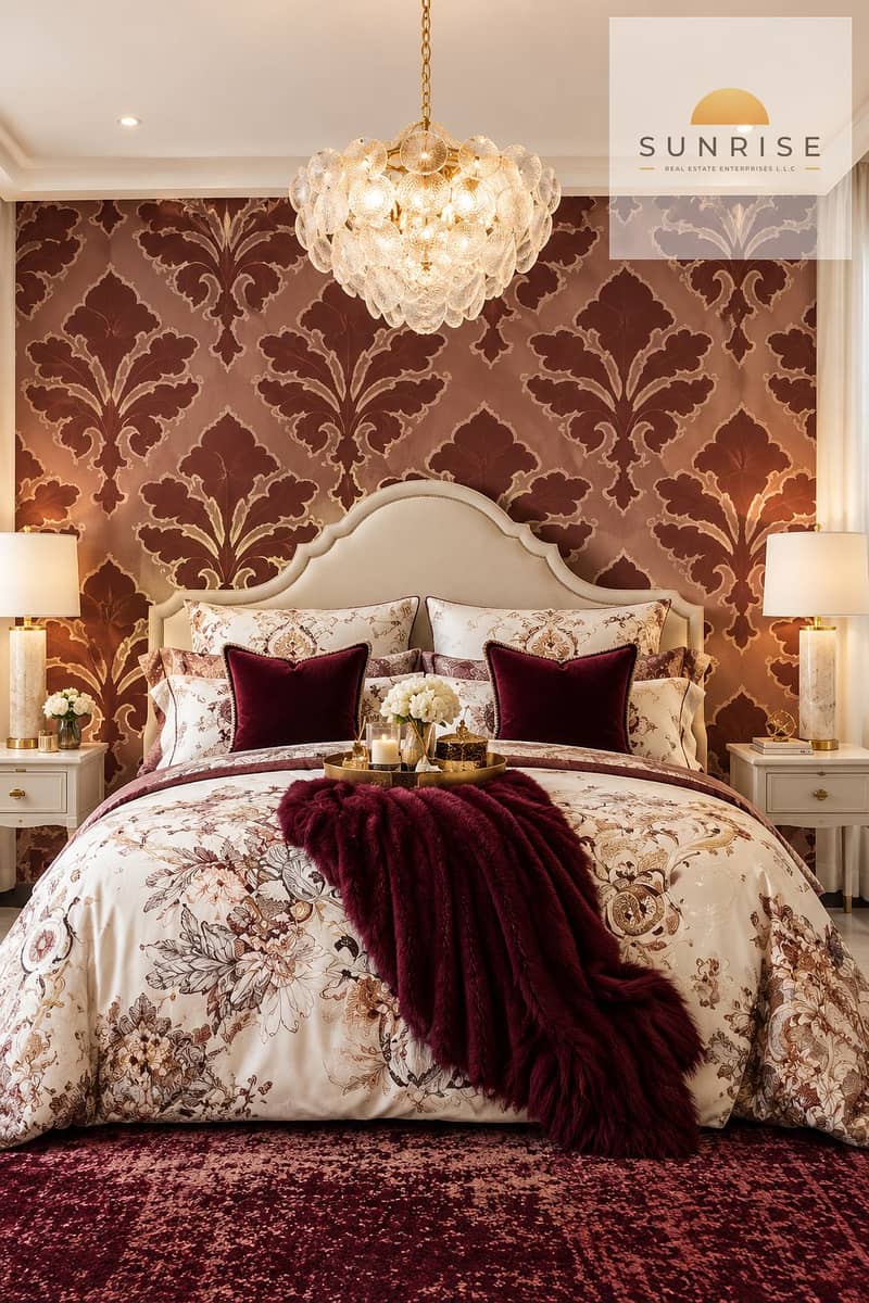 8 Luxurious Burgundy Damask Bedroom. png