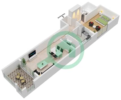 El Oneis 1 - Grundriss für 1 Schlafzimmer Wohnung Typ/Einheit B / UNIT 01 FLOOR 2