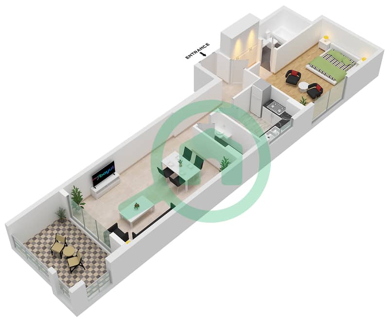 El Oneis 1 - Grundriss für 1 Schlafzimmer Wohnung Typ/Einheit B / UNIT 01 FLOOR 2 interactive3D