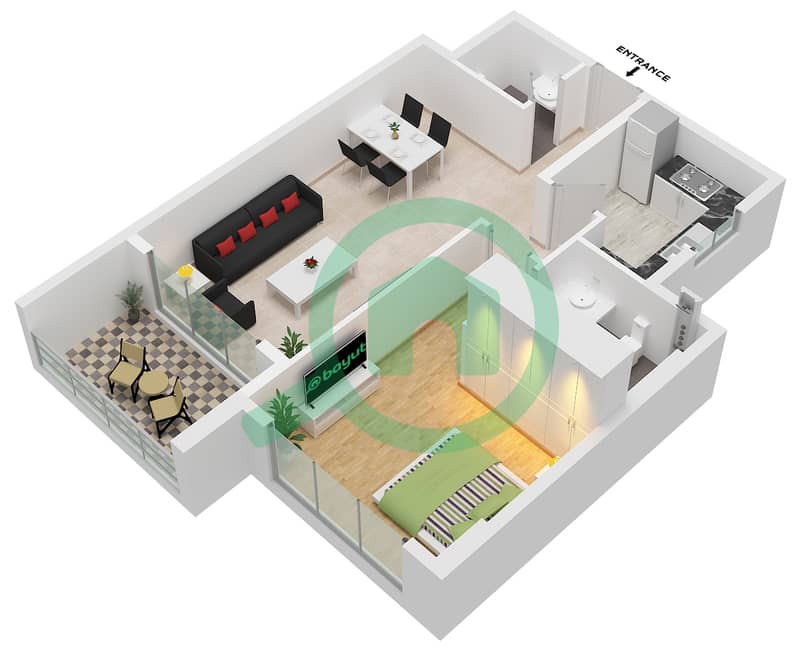 El Oneis 1 - 1 Bedroom Apartment Type/unit B2 / UNIT 11 FLOOR 2 Floor plan interactive3D