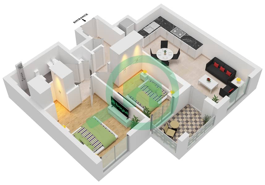 The Nook 2 - Planimetria del piano di 2 Camere Appartamento Tipo A interactive3D