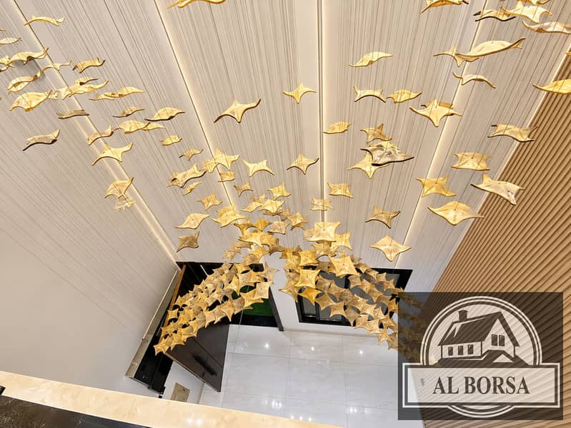 7 Golden Flock in a Modern Atrium. png