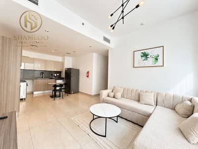 1 habitación Apartamento para en Alquiler en Jumeirah Village Circle (JVC), Dubai - Modern Minimalist Living Room and Kitchen. png 1 habitación Apartamento para en Alquiler en Jumeirah Village Circle (JVC), Dubai - Modern Minimalist Living Room and Kitchen. png