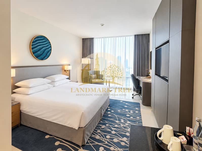 3 Modern Hotel Room with City View. png