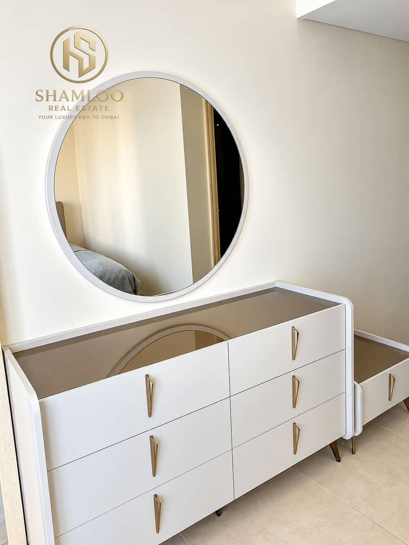 10 Minimalist Dresser and Round Mirror. png