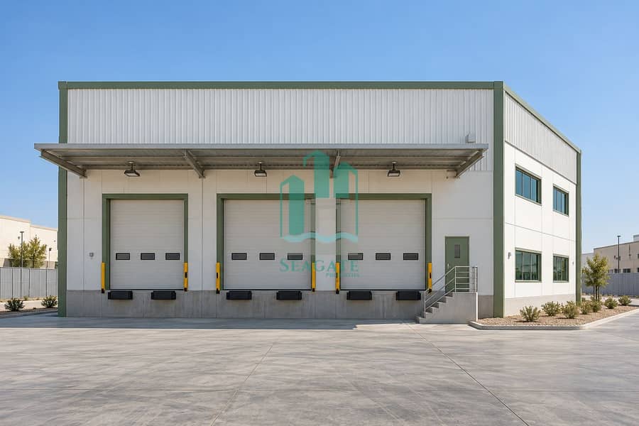 8 Sage-Trimmed Warehouse Front Elevation-1. png