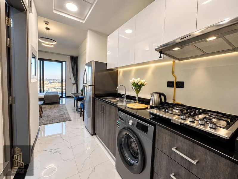 5 Modern Galley Kitchen with City View. png