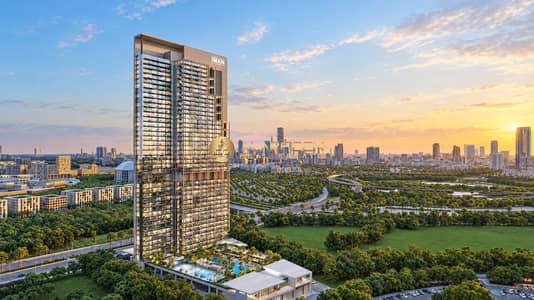 2 Cпальни Апартаменты Продажа в Мотор Сити, Дубай - Golden-Hour IMAN Tower Skyline. jpeg