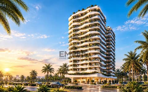 1 Schlafzimmer Wohnung zum Verkauf in Dubai Land Residence Complex (DLRC), Dubai - Curved Greenery Luxury Tower at Sunset. png
