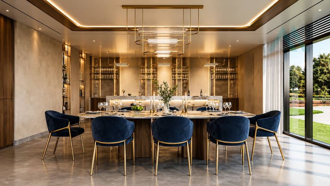2 Luxurious Navy and Brass Dining Room. png