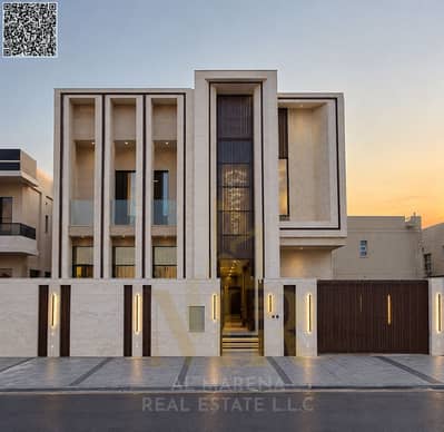 5 Schlafzimmer Villa zum Verkauf in Al Alia, Ajman - Modern Luxury Villa at Dusk. png 5 Schlafzimmer Villa zum Verkauf in Al Alia, Ajman - Modern Luxury Villa at Dusk. png