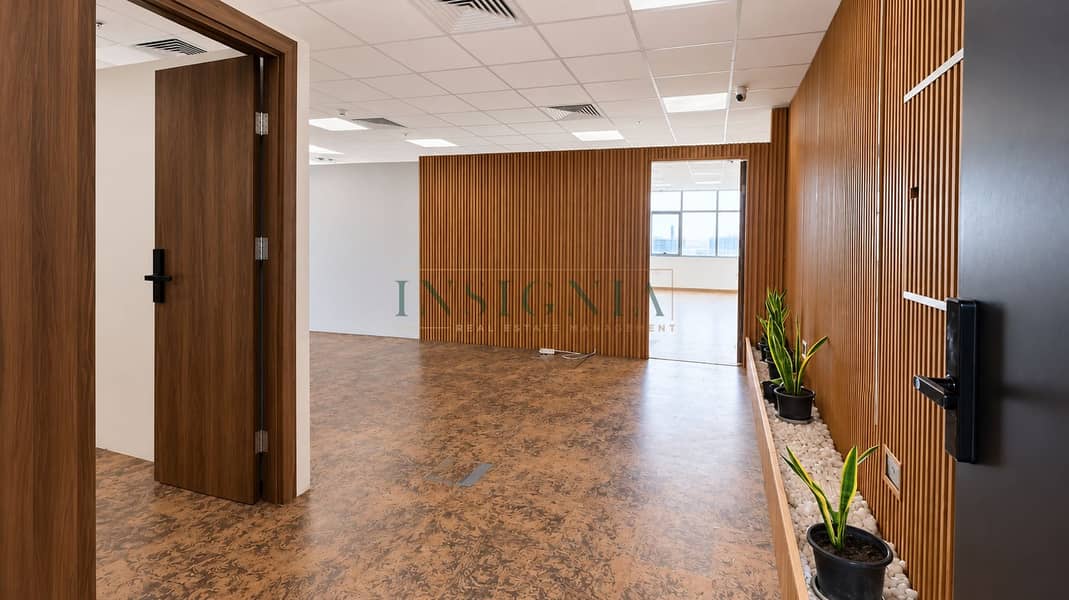 7 Modern Office Corridor with Slatted Wood and Plants. png