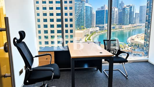Office for Rent in Business Bay, Dubai - Modern Office Overlooking Waterfront Cityscape. png