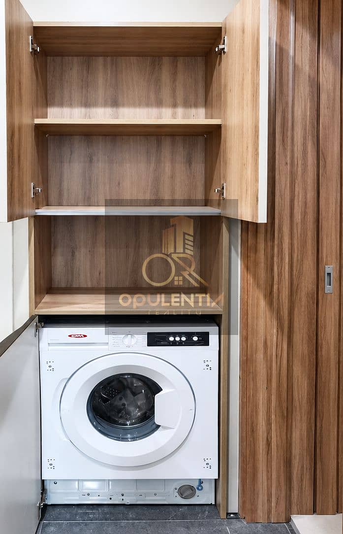8 Modern Walnut Laundry Cabinet in Bathroom. png